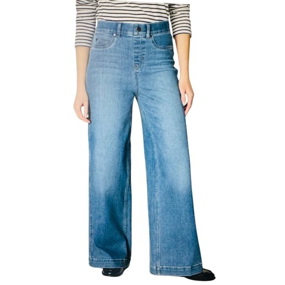 Spanx Shape Women's EveryWear Wide Leg Denim Jeans Blue Size L - Picture 1 of 15